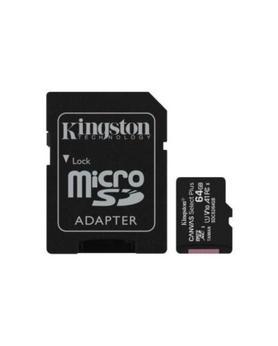 Kingston 64GB Canvas Select Plus Micro SDXC Card with SD Adapter, UHS-I Class 10,U1, A1 App Performance, 100MB/s