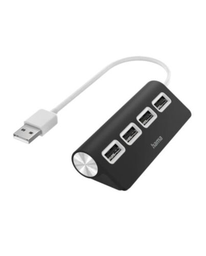 Hama External 4-Port USB 2.0 Hub, USB Powered, Black