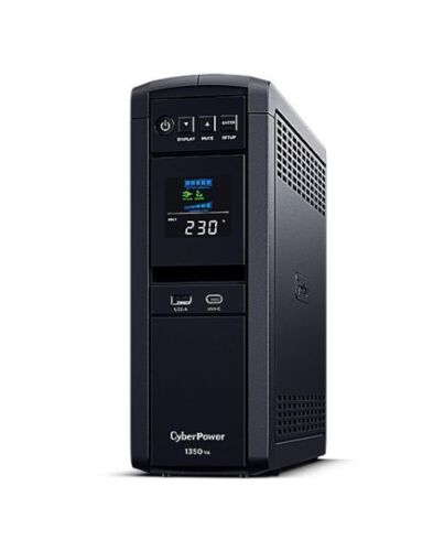 CyberPower PFC Sinewave 1350VA Line Interactive Tower UPS, 810W, LCD Display, 2x UK Plug, 4x IEC, AVR Energy Saving